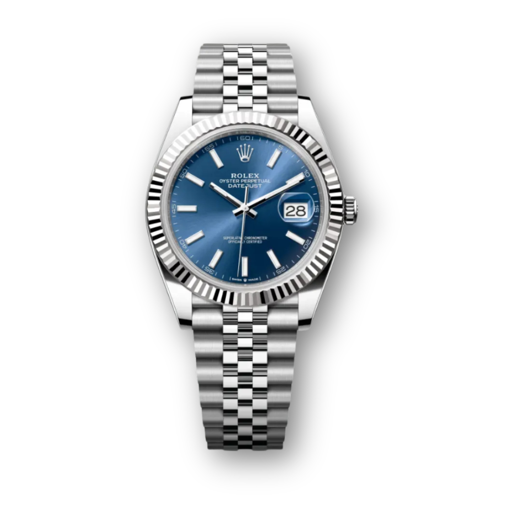Datejust 41mm aus Edelstahl Oystersteel und Weißgold mit blauem Zifferblatt